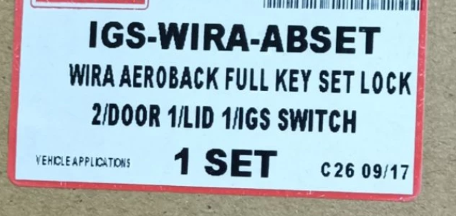 Proton Wira / Persona  Sedan & Aeroback / Satria / Arena / Jumbuck Ignition, door and boot key barrel lock set